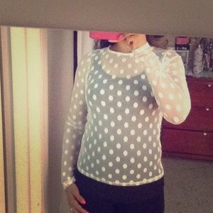 Sheer polka dot top long sleeve